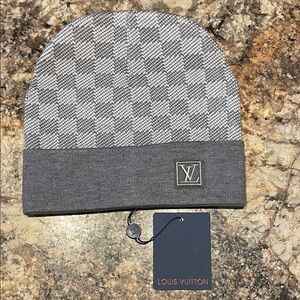 Louis Vuitton Gray Checkered Beanie